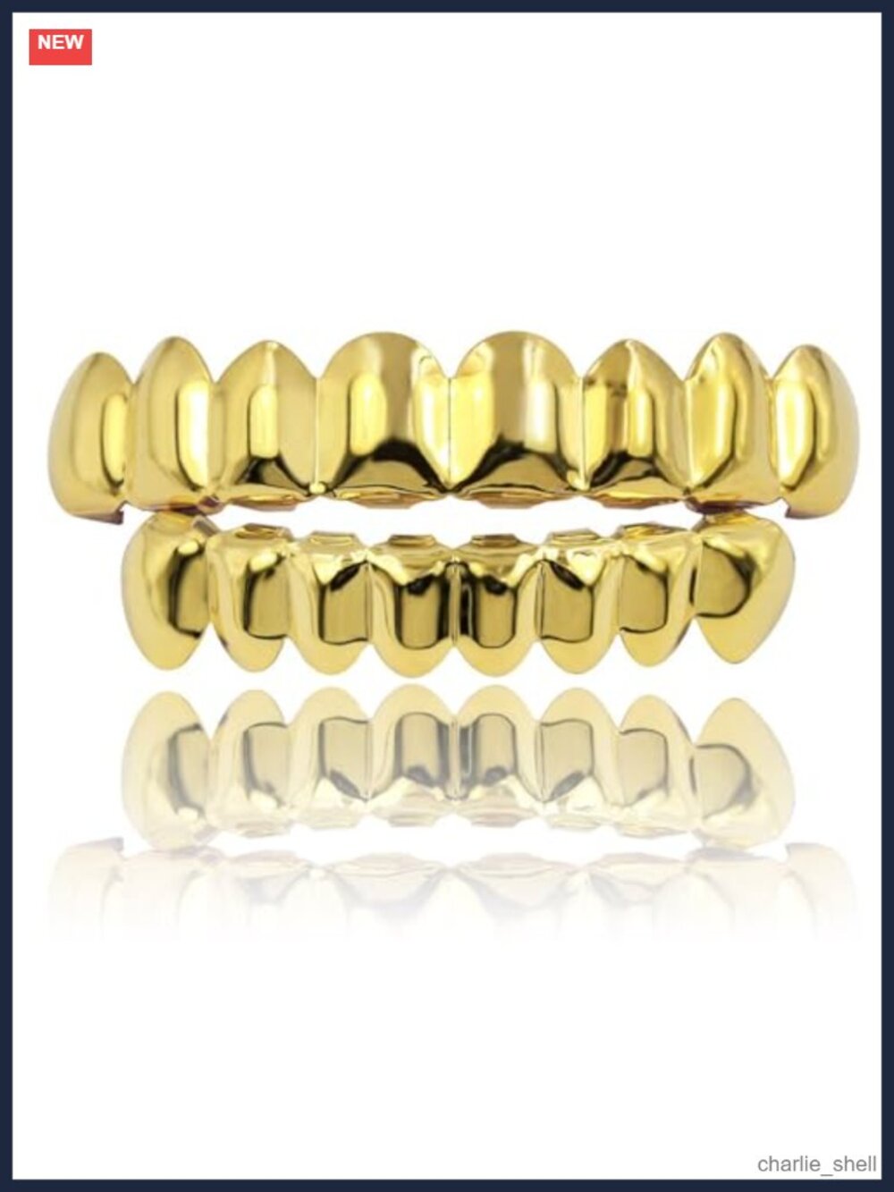18K Gold-Plated Brass Dental Grills Top Bottom Set Hip Hop Costume Jewelry